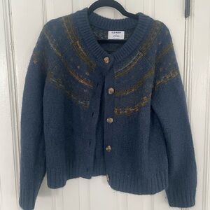 Old Navy Blue Cardigan with Gold Pattern
